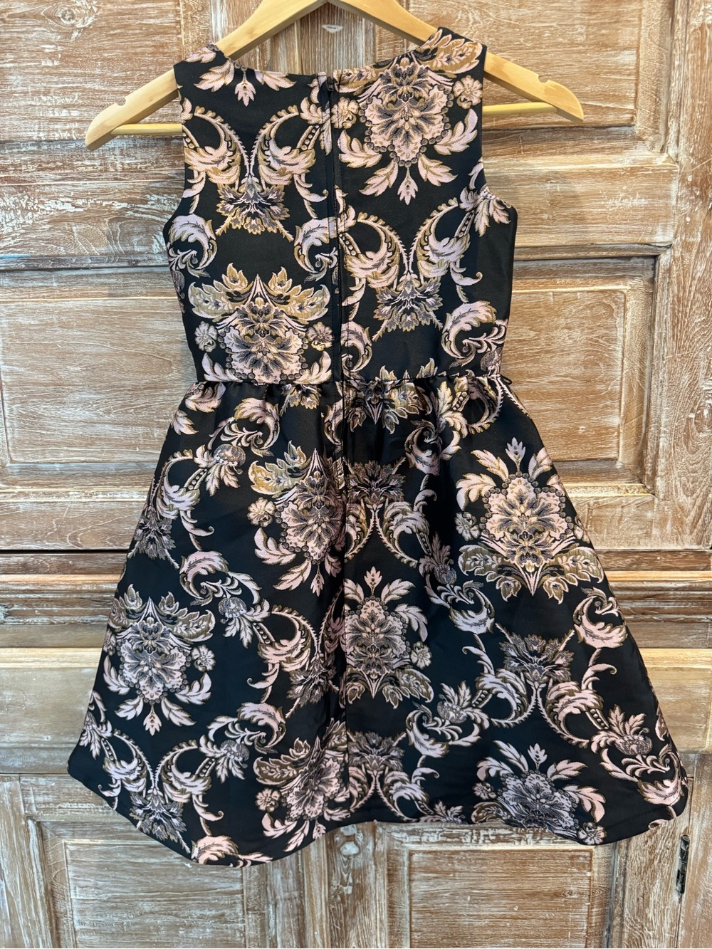 Children’s Place Black and Rose Gold Floral Damask Fit-and-Flare Dress Size 8 - Picture 2 of 4